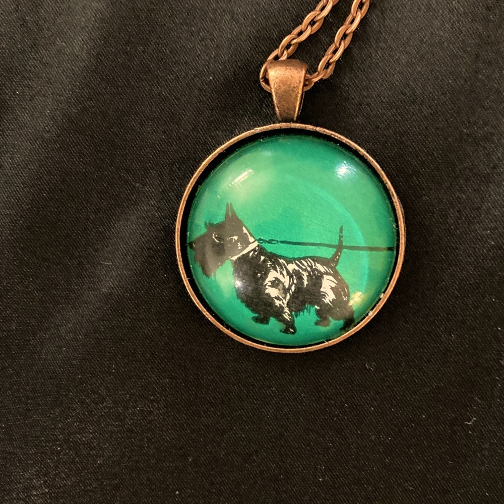 Green Scotty Dog Pendant Necklace